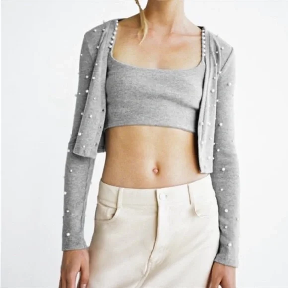 トップス cropped pearl cardigan Zara | Tops | Zara Pearl Cardigan And Crop Top Set Size Lg